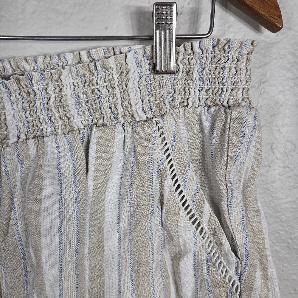 Briggs Ladies' Linen Blend Short Size Large Cream Striped Embroidered - Picture 4 of 16